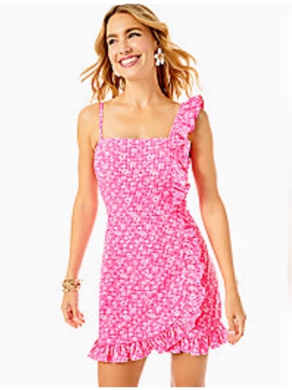 Lilly Pulitzer Maetha Pink Floral One-Shoulder Ruffle Romper Mini Dress size 6